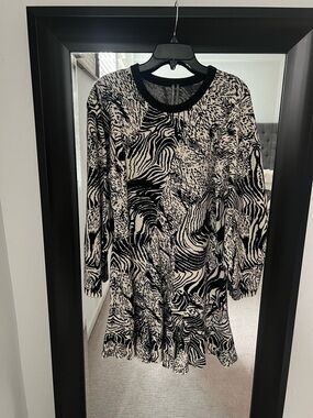 Anthropologie Black and White Abstract Zebra-Print Mini Dress